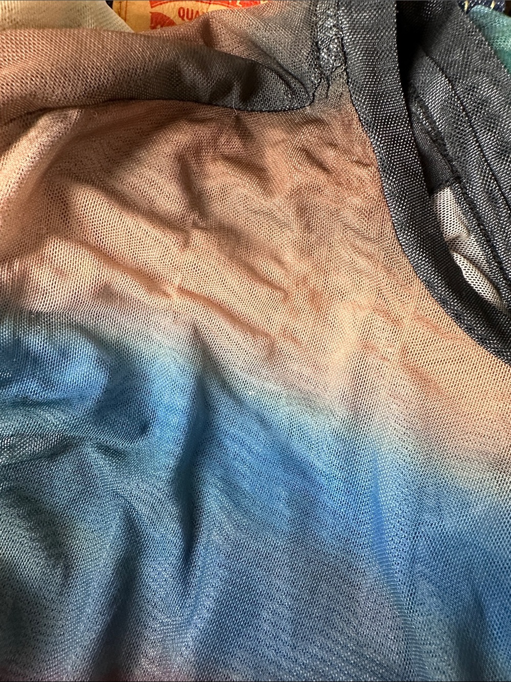 AFRM Nina Top Printed Sheer Mesh Cap Sleeve Crew Neck Ocean Ombre XS - Picture 8 of 12
